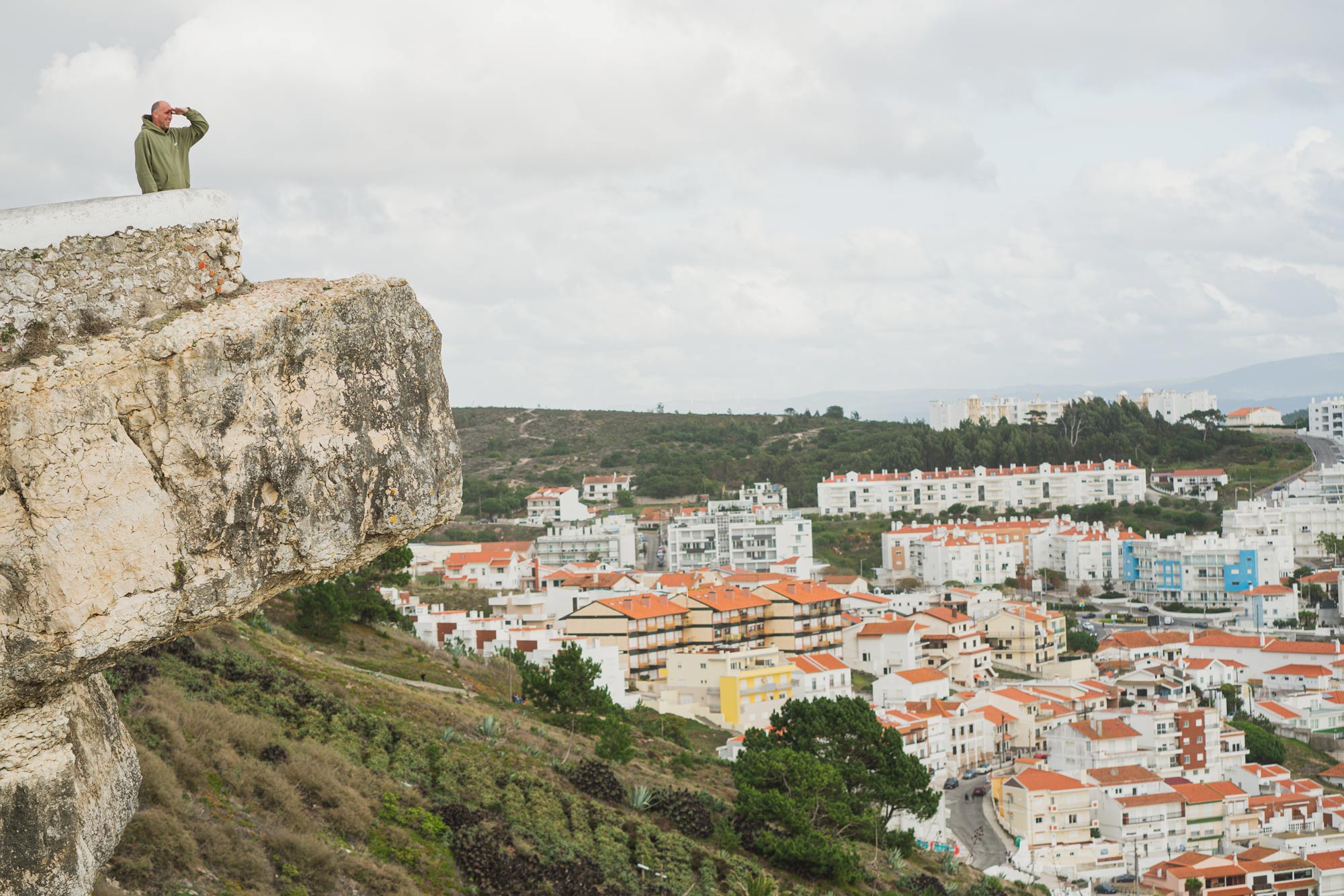Jay looking for love on Nazare's historic overlook.